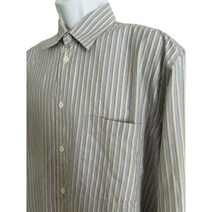 Brioni Mens‎ Shirt Button Up Dress Italy Made Blue Yellow Stripe Size L